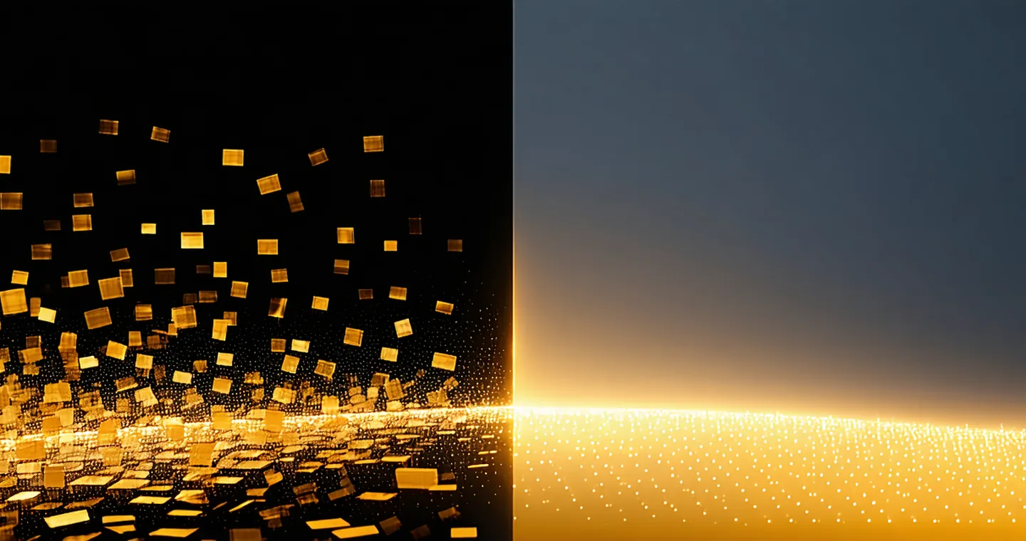 Abstract split visualization comparing scattered content with a focused learning path