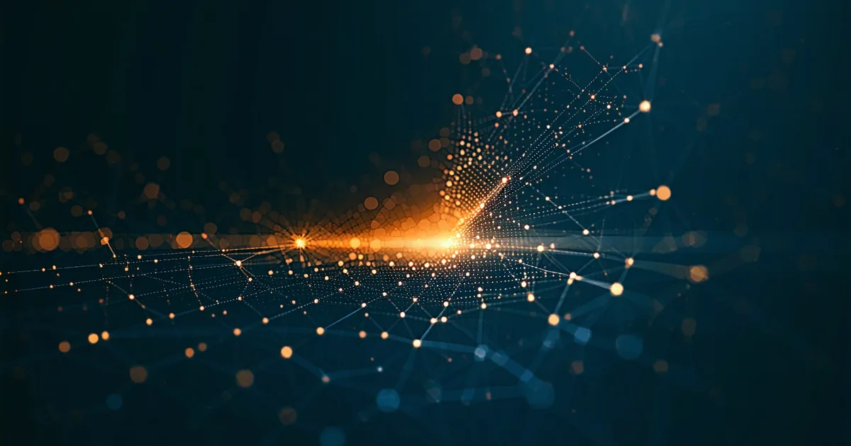 Abstract distributed network visualization — nodes connected by thin lines in a dispersed arrangement